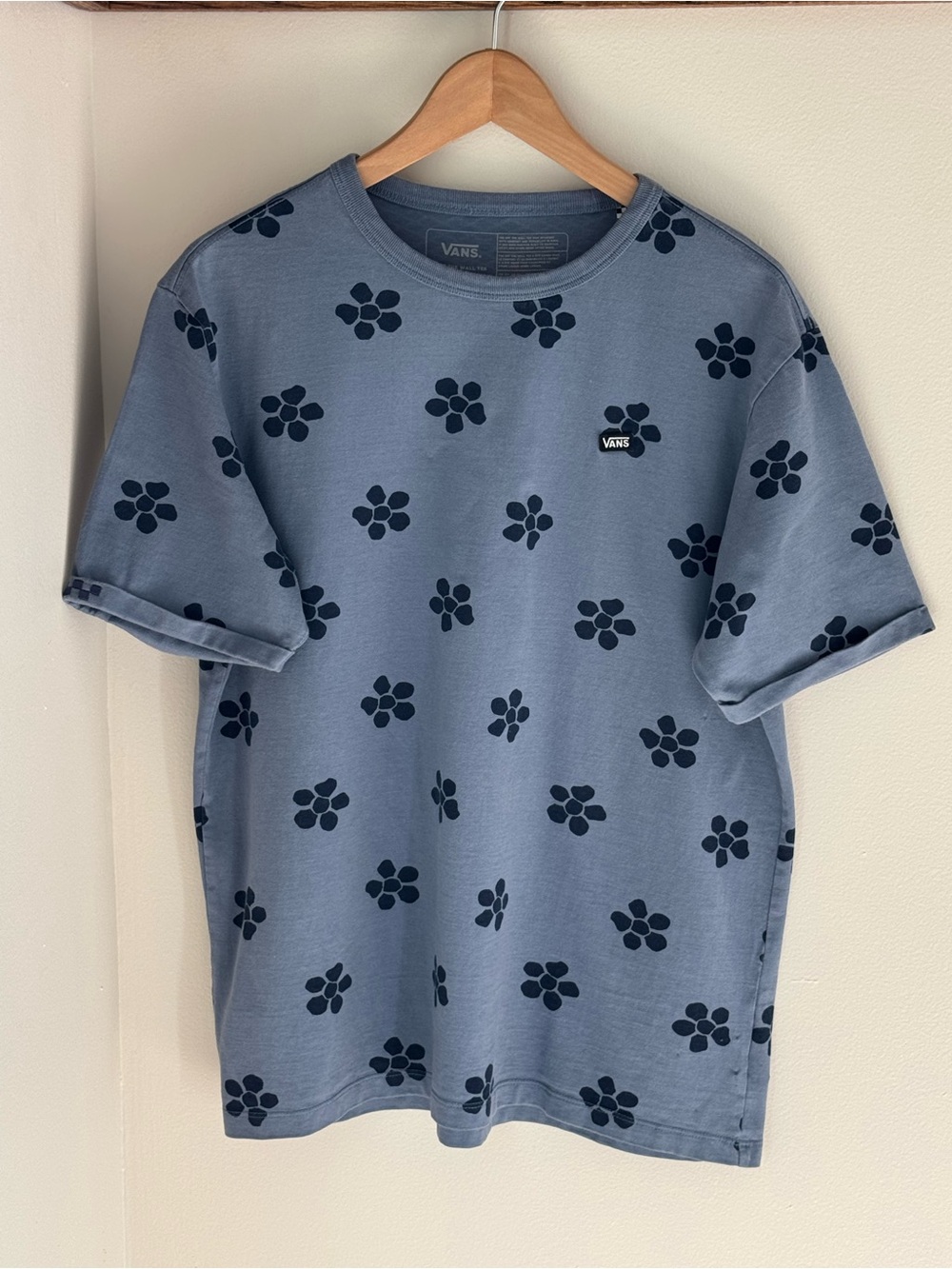 Vans Women’s Blue Floral Print Short Cuffed Sleeve Tee Size M EUC